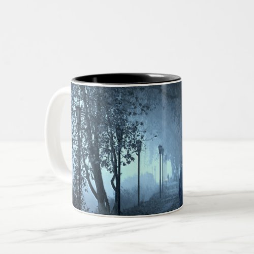 Stranger in the Park in Night Fog Two_Tone Coffee Mug