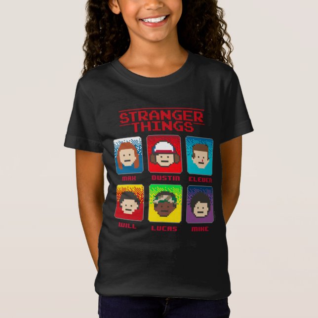 Stranger Things Group Shot 8-Bit Box Up T-Shirt (Front)