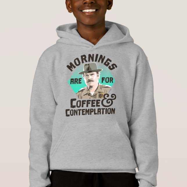Stranger Things Hopper Mornings Are For Coffee Hoodie (Front)