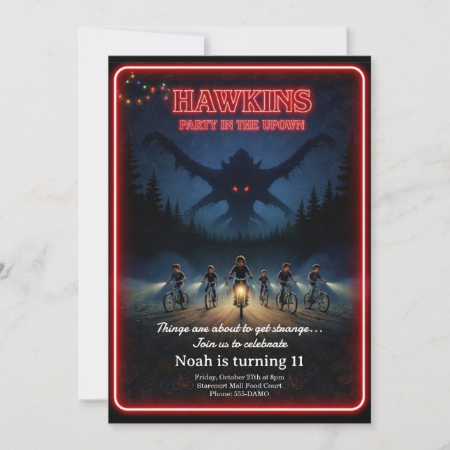 Stranger Things Inspired Hawkins Birthday Party In Invitation (Front)
