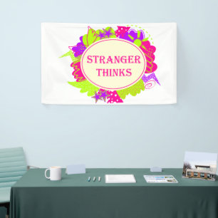 Stranger thinks quote in 80s tv show style banner