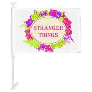 Stranger thinks quote in 80s tv show style car flag