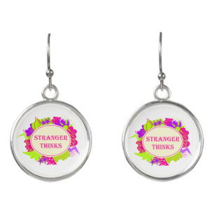 Stranger thinks quote in 80s tv show style earrings