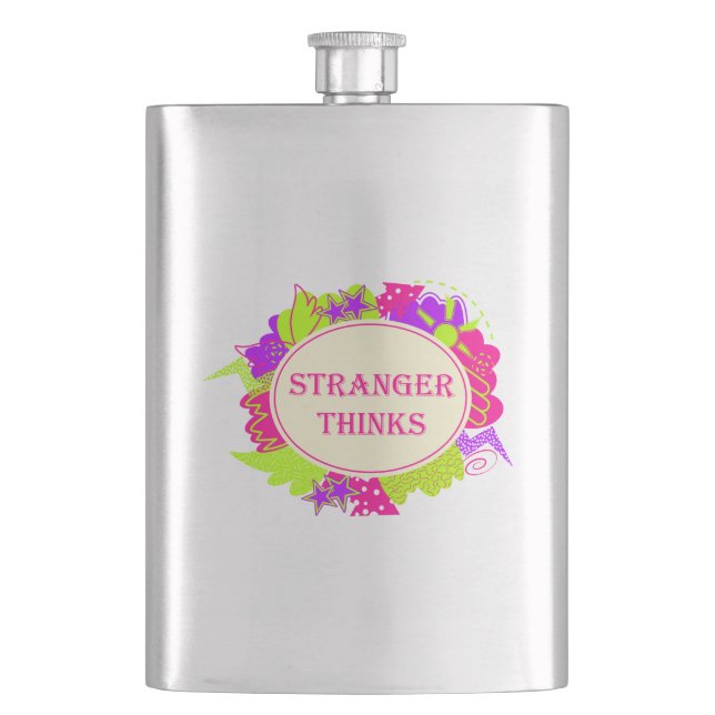 Stranger thinks quote in 80s tv show style flask (Front)