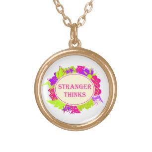 Stranger thinks quote in 80s tv show style gold plated necklace