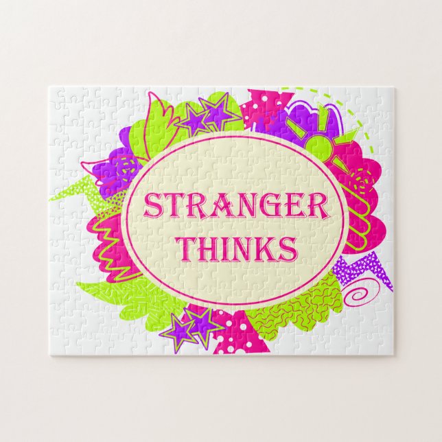 Stranger thinks quote in 80s tv show style jigsaw puzzle (Horizontal)