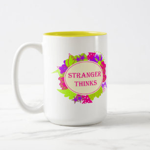 Stranger thinks quote in 80s tv show style Two-Tone coffee mug