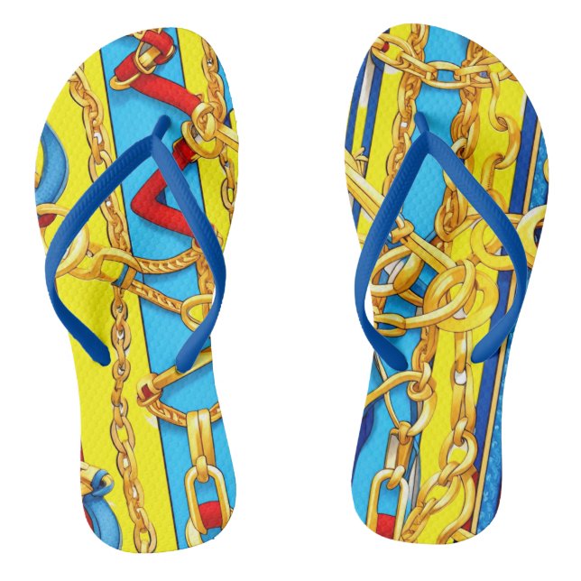 STRAPS, BUCKLES, AND CHAINS DESIGNER COLLAGE FLIP FLOPS (Footbed)