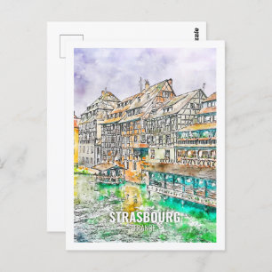 Strasbourg France Famous Travel Place Watercolor Postcard