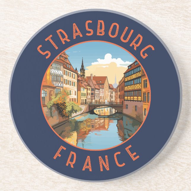 Strasbourg France Travel Art Vintage Coaster (Front)