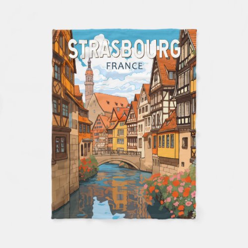 Strasbourg France Travel Art Vintage Fleece Blanket