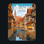 Strasbourg France Travel Art Vintage Magnet<br><div class="desc">Strasbourg retro vector travel design. Strasbourg is the capital city of the Grand Est region,  formerly Alsace,  in northeastern France.</div>