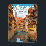 Strasbourg France Travel Art Vintage Magnet<br><div class="desc">Strasbourg retro vector travel design. Strasbourg is the capital city of the Grand Est region,  formerly Alsace,  in northeastern France.</div>