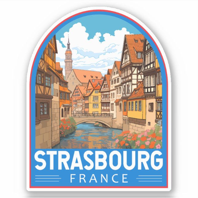 Strasbourg France Travel Art Vintage Sticker (Front)