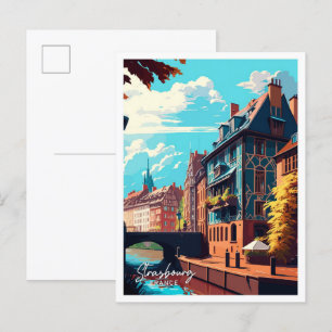 Strasbourg France Travel Vintage Illustration Postcard