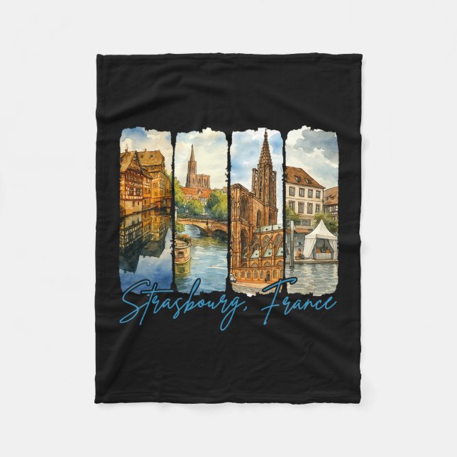 Strasbourg France Traveling Trip Brushstroke Souve Fleece Blanket (Front)