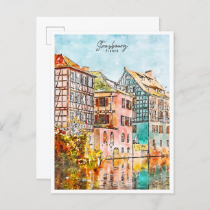Strasbourg France vintage travel watercolor Postcard