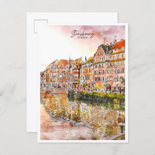 Strasbourg France vintage travel watercolor Postcard