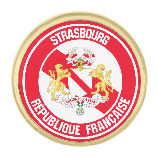 Strasbourg Round Emblem Gold Finish Lapel Pin (Front)