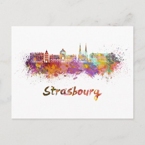 Strasbourg skyline in watercolor postcard