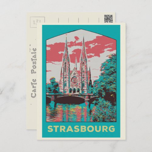 Strasbourg St Paul Church illustration France Post Postcard