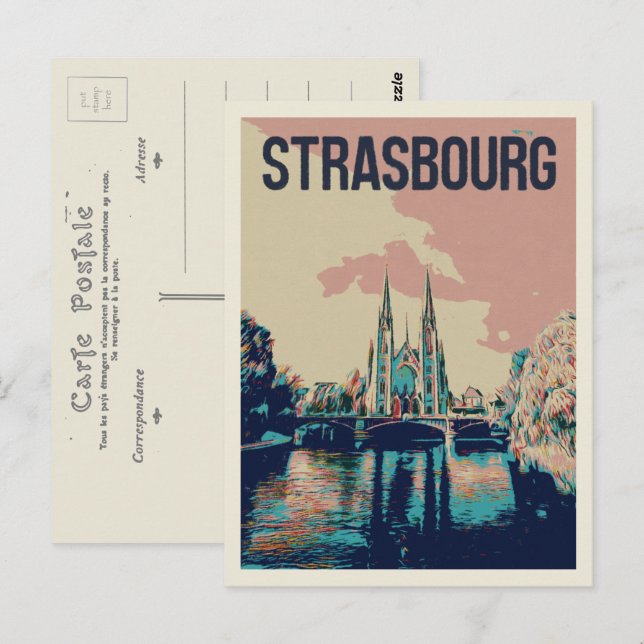 Strasbourg St Paul Church illustration France Postcard (Front/Back)