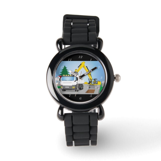 Straßenbaustelle mit weißem LKW und gelben Bagger Watch (Front)