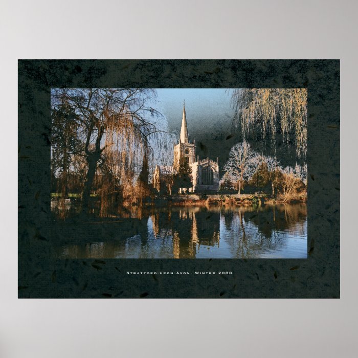 Stratford Church across river Avon. Poster