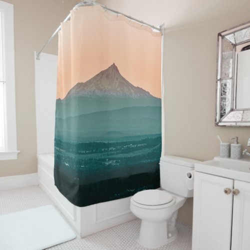 Stratovolcano Sunset  Teal Rolling Hills Shower Curtain
