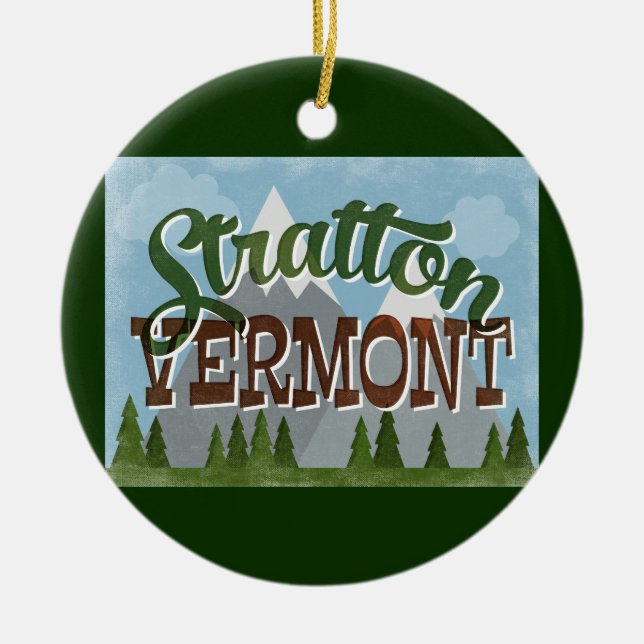 Stratton Vermont Fun Retro Snowy Mountains Ceramic Ornament (Front)