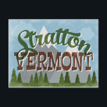 Stratton Vermont Fun Retro Snowy Mountains Postcard<br><div class="desc">Stratton Vermont neo vintage travel design in fun retro cartoon style featuring snow capped mountains,  forest and trees below,  blue skies and cool retro script text.</div>
