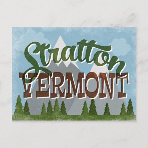 Stratton Vermont Fun Retro Snowy Mountains Postcard