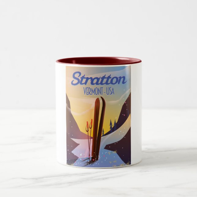Stratton Vermont ski travel poster Two-Tone Coffee Mug (Center)