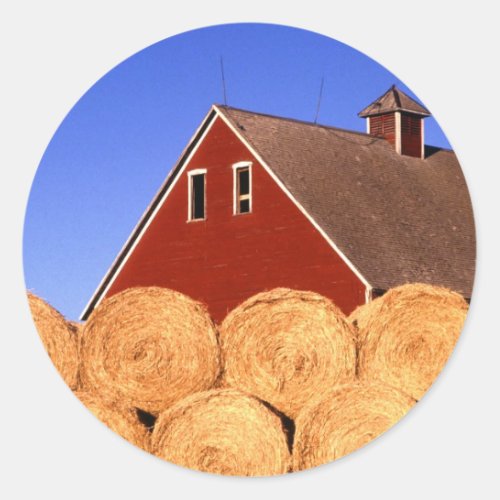 Straw Bales next to a Barn Classic Round Sticker