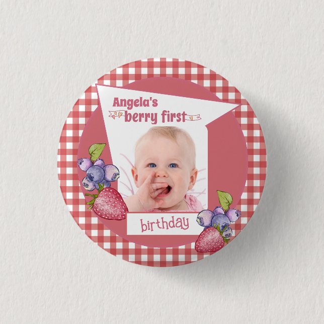 Straw - Berry First Birthday Button (Front)