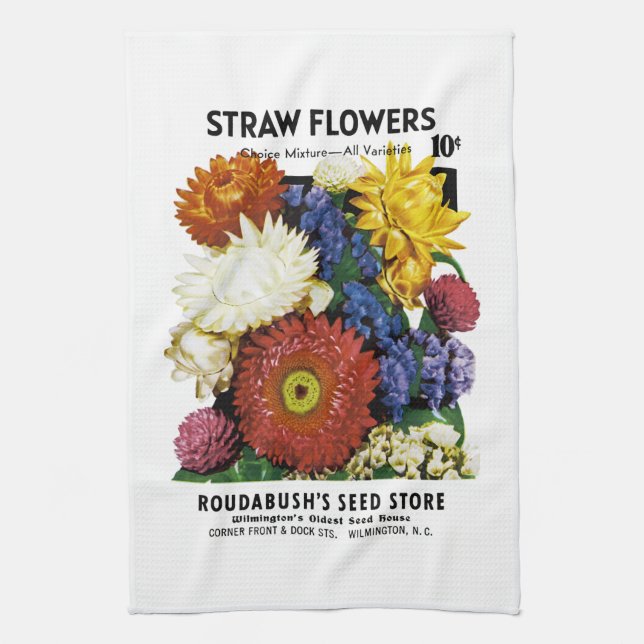 Straw Flowers Seed Packet Label Kitchen Towel (Vertical)