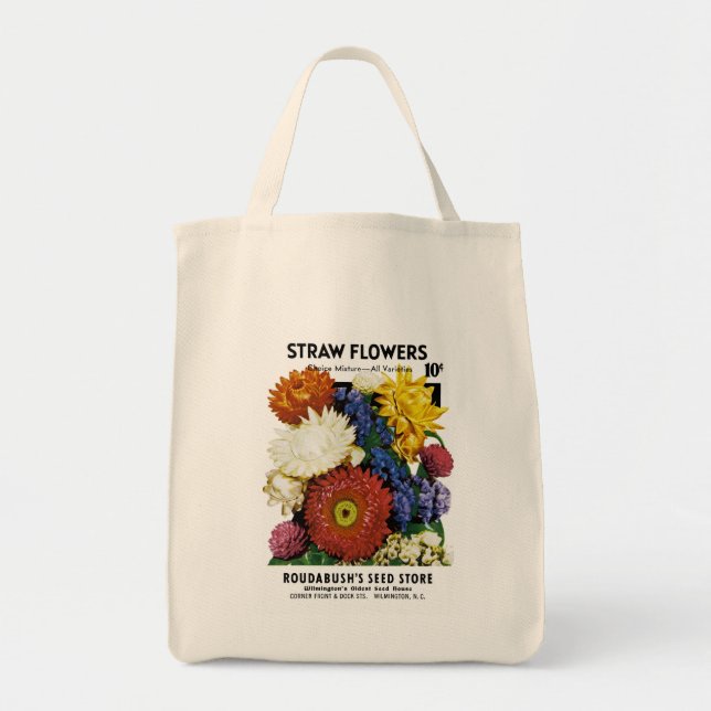 Straw Flowers Seed Packet Label Tote Bag (Front)