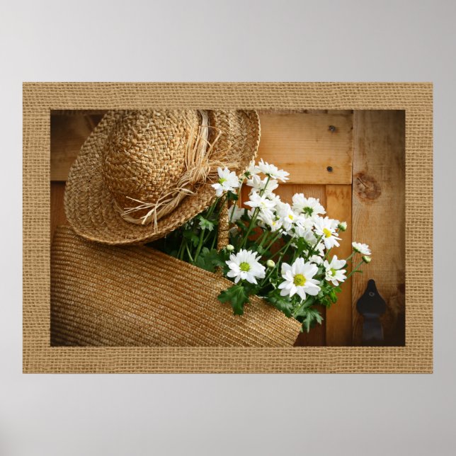 Straw Hat and Daisies Photography Art Poster (Front)