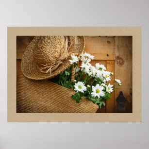 Straw Hat and Daisies Photography Art Poster