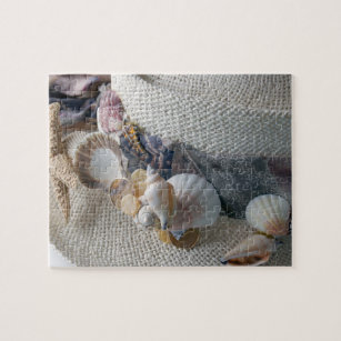 Straw Hat with Sea Shells Jigsaw Puzzle
