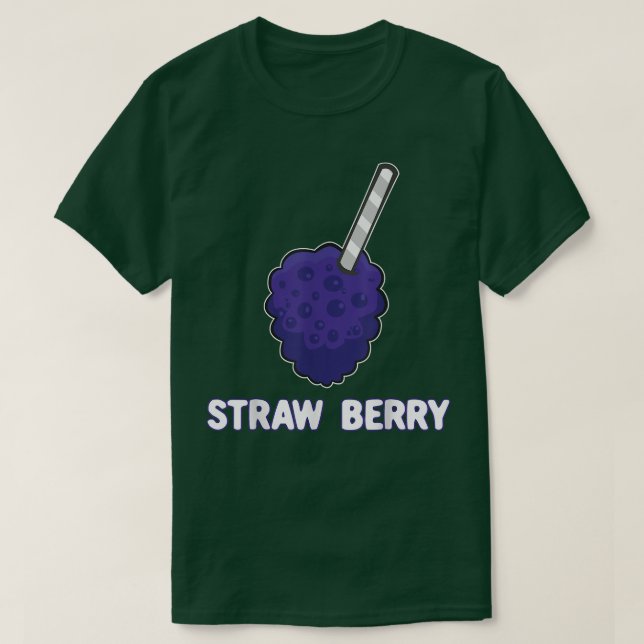 Straw Raspberry Pun Summer Fruits Vegan Food Veget T-Shirt (Design Front)