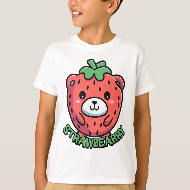 Strawbearry! Cute Strawberry Bear Pun Cartoon T-Shirt (Front)