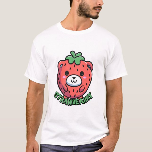 Strawbearry! Cute Strawberry Bear Pun Cartoon T-Shirt (Front)