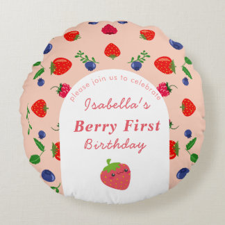 Strawber Berry First Birthday Round Pillow