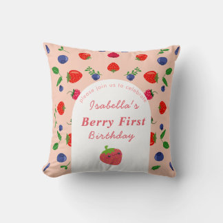 Strawber Berry First Birthday Throw Pillow