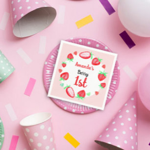 Strawberries 1rst birthday berry first napkins