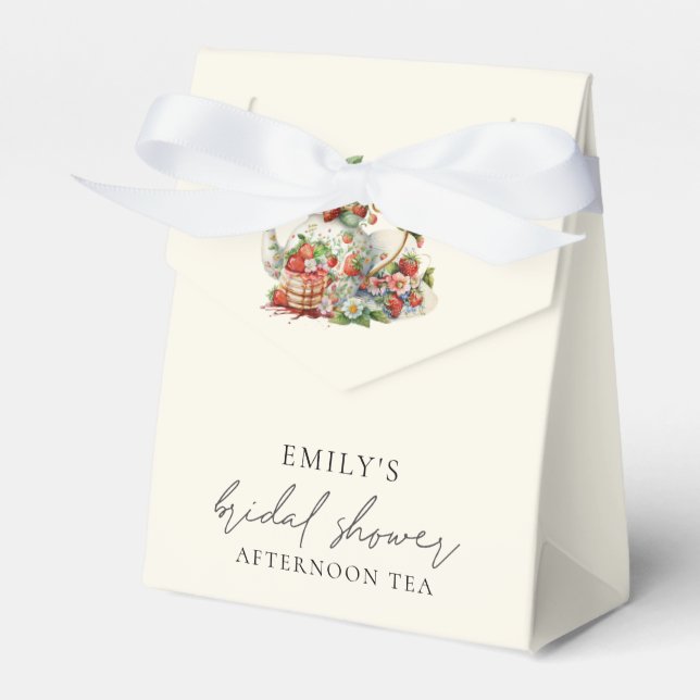 Strawberries Afternoon Tea Bridal Shower Thank You Favor Boxes (Front Side)
