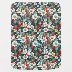 Strawberries And Bees With Leaves and Flowers Baby Blanket