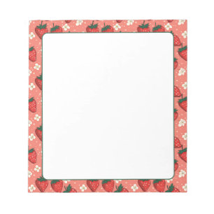 Strawberries and Blossoms Coral Pink Notepad