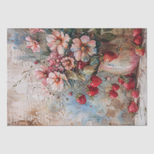 Strawberries and Blossoms Watercolor Decoupage Tissue Paper